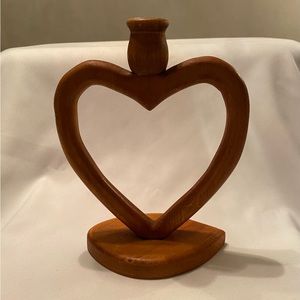 Beautiful Rustic Hand Carved Heart Shaped Single Taper Wooden Candle Holder